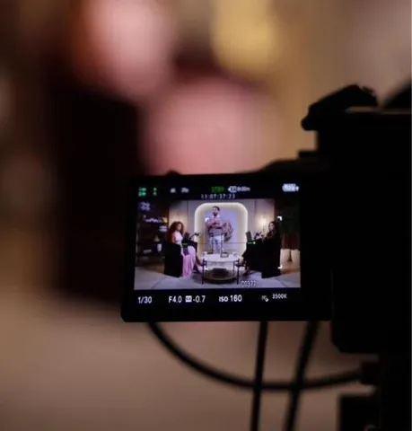 A camera monitor showing the set